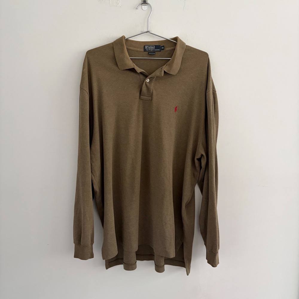 Polo Ralph Lauren Long Sleeve Polo Shirt XL Brown Cotton Red Pony Logo
